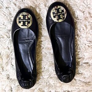 Tory Burch Reva Flat, Size 8.5, Black/Silver